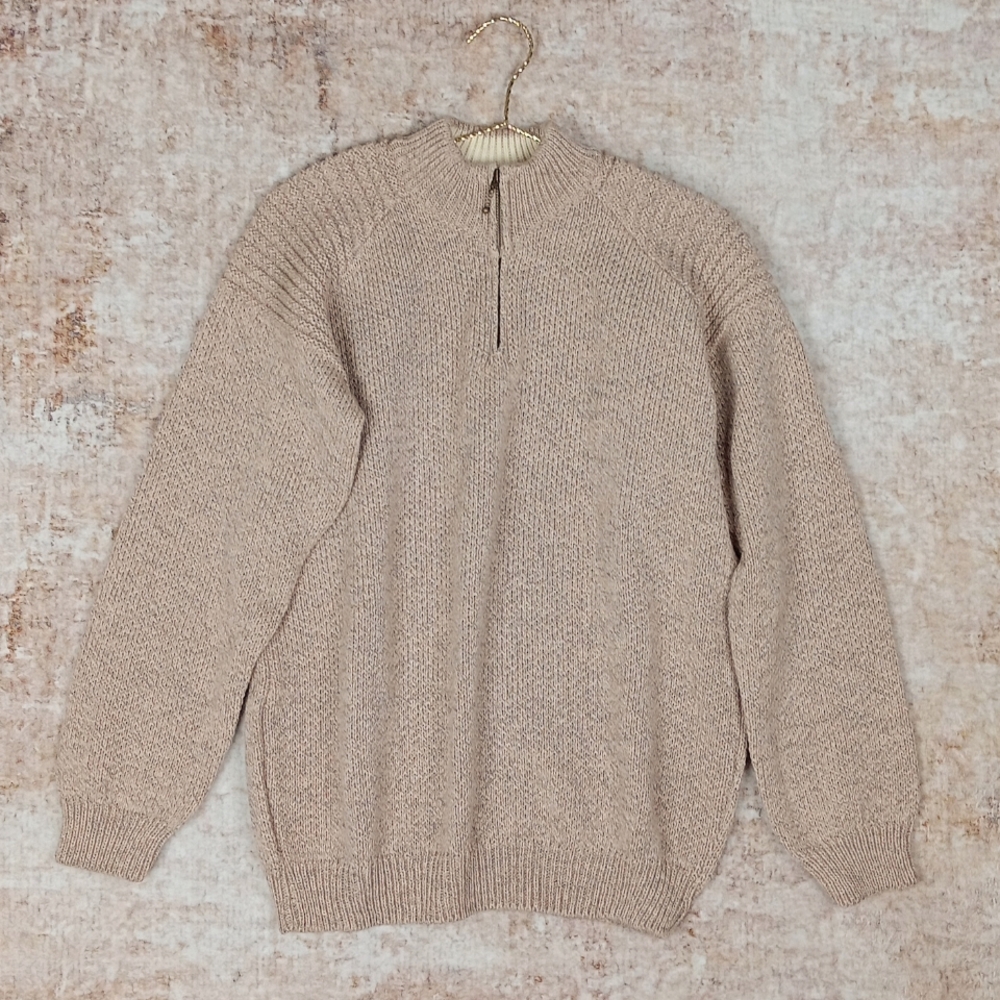 Aran Merino Wool 1/4 Zip Knit Sweater Medium